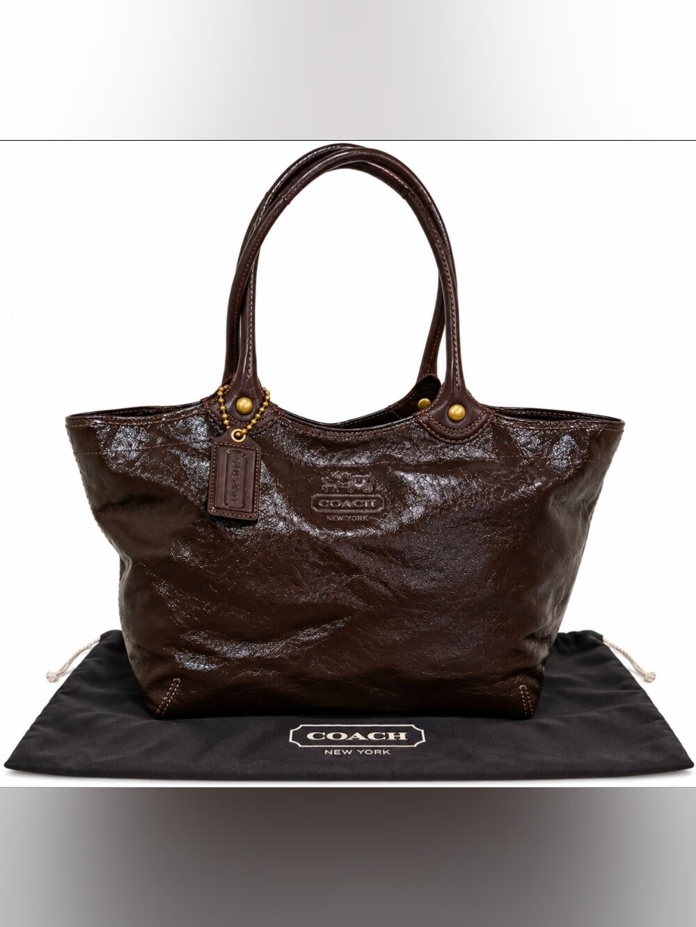 Like New! Coach 12362 Bleecker Tote Brown Patent Leather Handbag Shoulder Bag